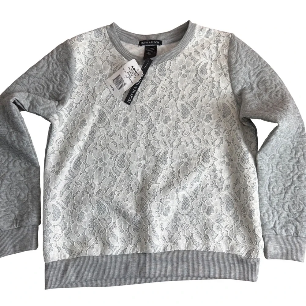 Blush & Bloom Girls White Lace Gray‎ Quilted Sweatshirt Size L